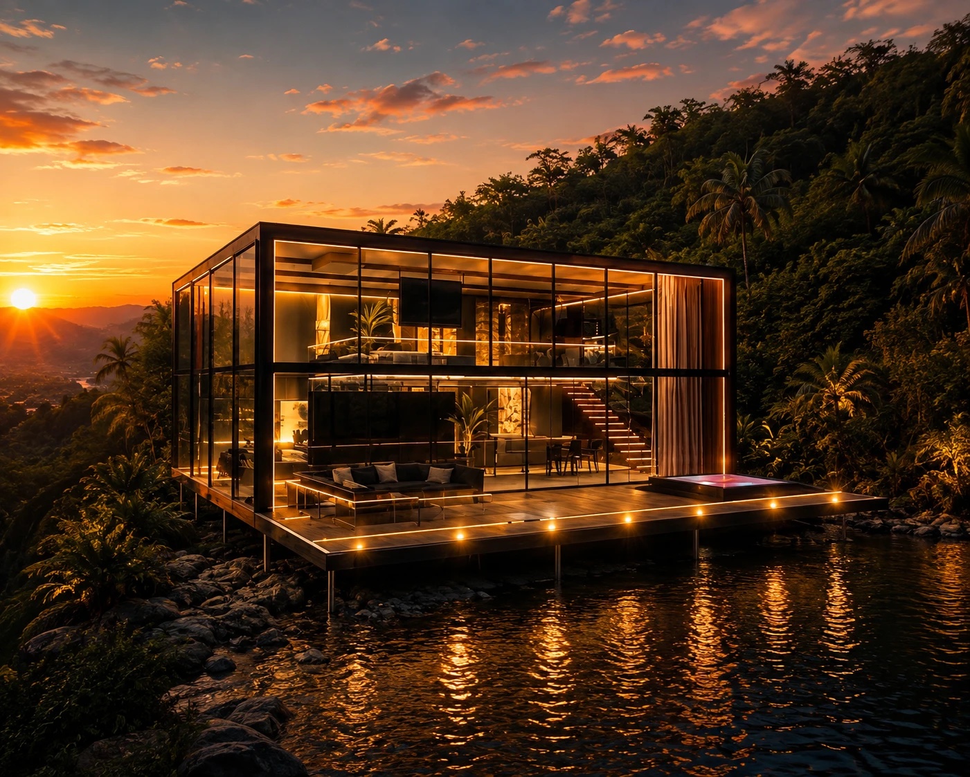 CyberVilla Pro two-story glass residence on the waterfront