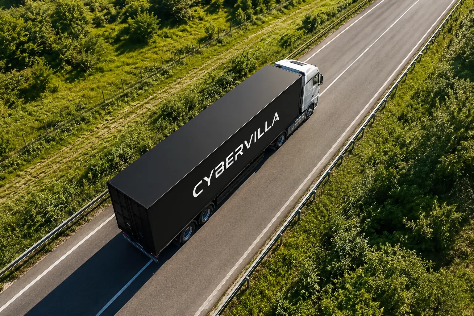 CyberVilla container trailer on the highway